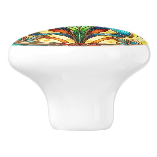 Art Deco Kleurrijke Jugendstil Bloemen Keramische Knop (Zijkant)