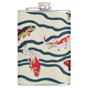 Art Deco Kleurrijke Karper Zwemmend Marine Decorat Heupfles