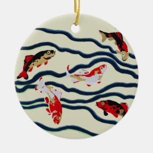Art Deco Kleurrijke Karper Zwemmend Marine Decorat Keramisch Ornament