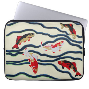 Art Deco Kleurrijke Karper Zwemmend Marine Decorat Laptop Sleeve