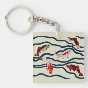 Art Deco Kleurrijke Karper Zwemmend Marine Decorat Sleutelhanger