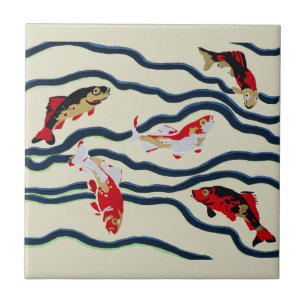 Art Deco Kleurrijke Karper Zwemmend Marine Decorat Tegeltje