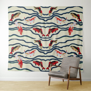 Art Deco Kleurrijke Karper Zwemmend Marine Decorat Wandkleed