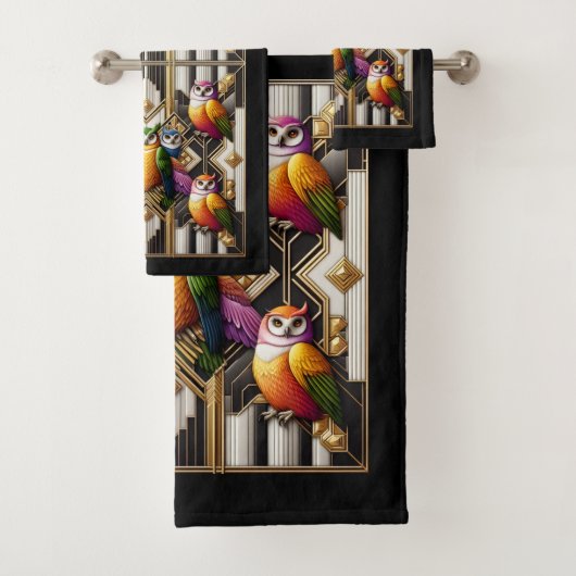 Art Deco Kleurrijke Uil Bad Handdoek (Insitu)