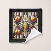 Art Deco Kleurrijke Uil Bad Handdoek (Wasdoekje)