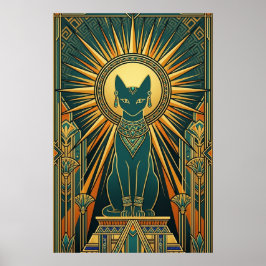 Art Deco Klimmende Zwarte Kat Muurkunst Poster