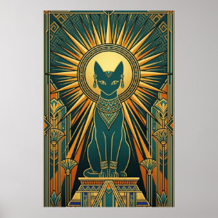 Art Deco Klimmende Zwarte Kat Muurkunst Poster
