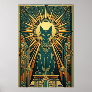 Art Deco Klimmende Zwarte Kat Muurkunst Poster