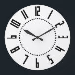 Art Deco-klok voor grote ronde muur Grote Klok<br><div class="desc">Ronde (grote) wandklok in Art Deco-stijl met zwarte cijfers op witte achtergrond.</div>