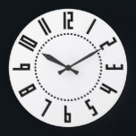 Art Deco-klok voor grote ronde muur Klok<br><div class="desc">Ronde (grote) wandklok in Art Deco-stijl met zwarte cijfers op witte achtergrond.</div>