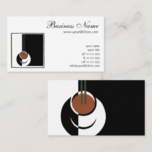 Art Deco, Koffiebeker met stoom Visitekaartje (Voorkant / Achterkant)