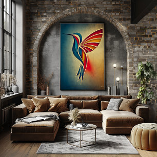 Art Deco Kolibrie Abstract Geometrische Vogel Muur Poster