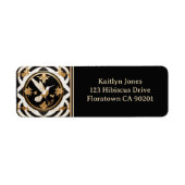 Art Deco Kolibrie Vogel Zwart Wit Goud Adres Etiket (Voorkant)