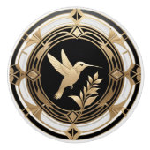Art Deco Kolibrie vogel zwart wit goud Keramische Knop (Voorkant)