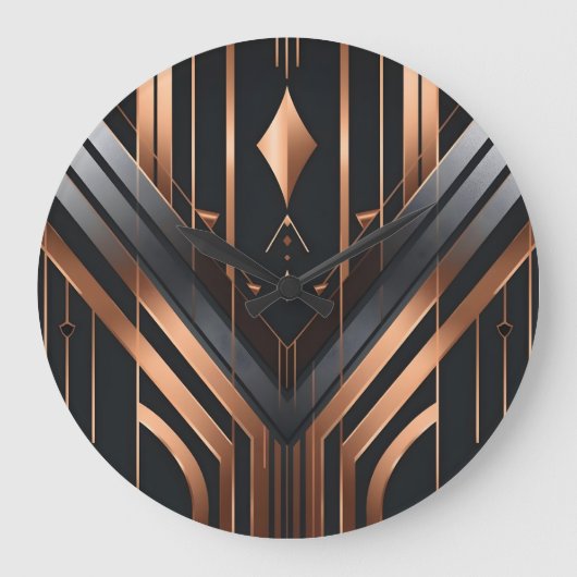 Art Deco Koper & Zilver Geometrisch Ontwerp Grote Klok (Voorkant)