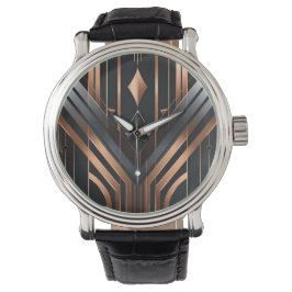 Art Deco koper & zilver geometrisch ontwerp Horloge