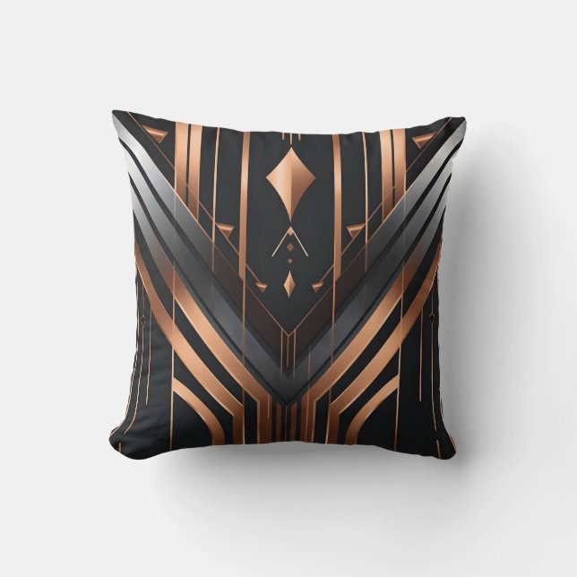 Art Deco koper & zilver geometrisch ontwerp Kussen (Voorkant)