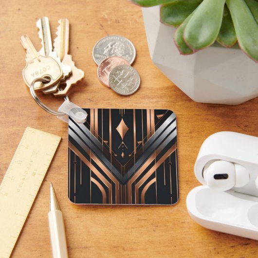 Art Deco koper & zilver geometrisch ontwerp Sleutelhanger (Bureau)