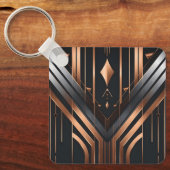 Art Deco koper & zilver geometrisch ontwerp Sleutelhanger (Voorkant)