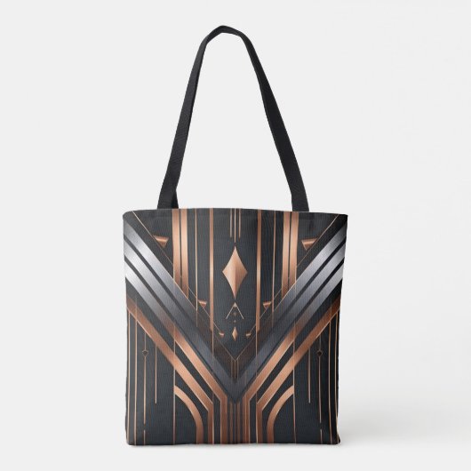 Art Deco koper & zilver geometrisch ontwerp Tote Bag (Achterkant)