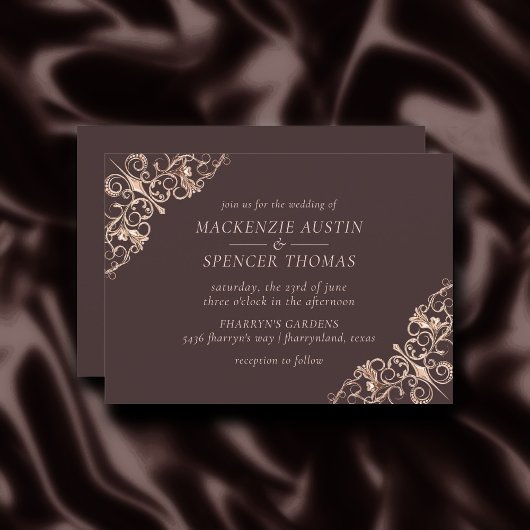 Art Deco  | Koperbruin Roos goudbruin huwelijk Kaart