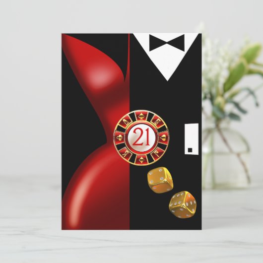 Art Deco Koppel 21e Verjaardagsfeest | rood zwart Kaart (Staand voorkant)