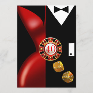 Art Deco Koppel 40e Verjaardagsfeest rood zwart Kaart