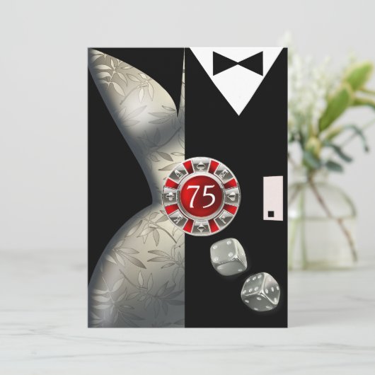 Art Deco Koppel 75e Verjaardagsfeest | rood zwart Kaart (Staand voorkant)