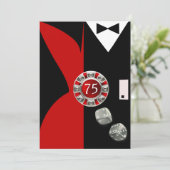 Art Deco Koppel 75e Verjaardagsfeest | rood zwart Kaart (Staand voorkant)