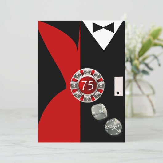 Art Deco Koppel 75e Verjaardagsfeest | rood zwart Kaart (Staand voorkant)