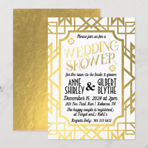 Art Deco Koppel Bruiloft Borrel Gatsby Goud Folie Kaart