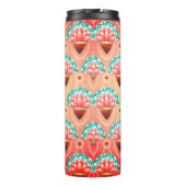 Art deco koraal roze bloemmotief geel blauwgroen thermosbeker (Achterkant)