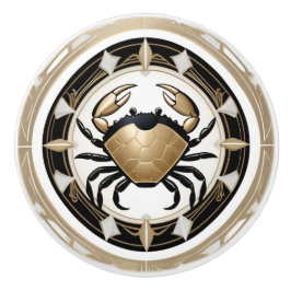 Art Deco Krab Zwart Wit Goud Nautisch Keramische Knop