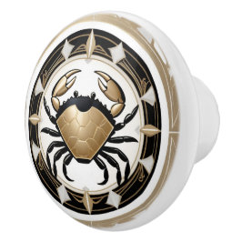 Art Deco Krab Zwart Wit Goud Nautisch Keramische Knop