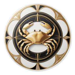 Art Deco Krab Zwart Wit Goud Nautisch Keramische Knop