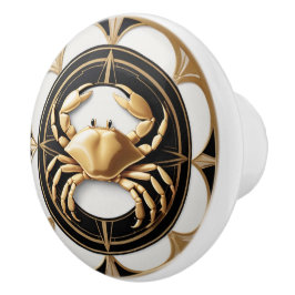 Art Deco Krab Zwart Wit Goud Nautisch Keramische Knop