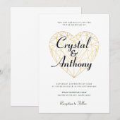 Art Deco Kristallen Hart Script Bruiloft Kaart (Voorkant / Achterkant)