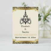 Art Deco kroonluchter bruiloft Save the Date (Staand voorkant)