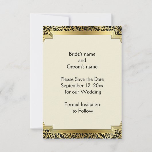 Art Deco kroonluchter bruiloft Save the Date (Achterkant)