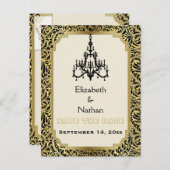 Art Deco kroonluchter bruiloft Save the Date Aankondigingskaart (Voorkant / Achterkant)