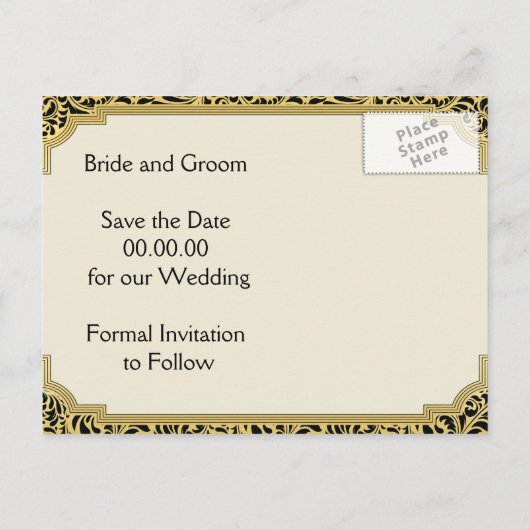 Art Deco kroonluchter bruiloft Save the Date Aankondigingskaart (Achterkant)