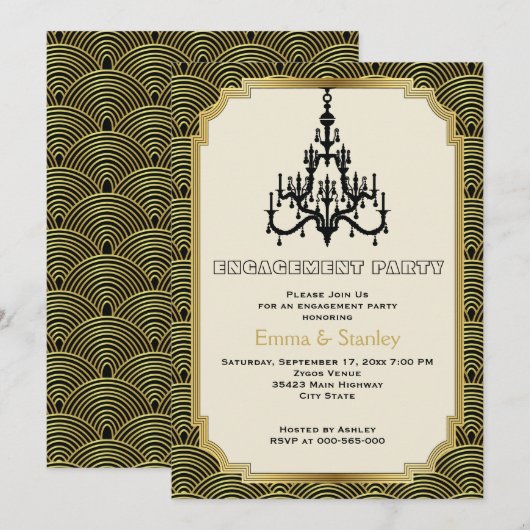 Art Deco kroonluchter gouden bruiloft verlovingsfe Kaart (Voorkant / Achterkant)