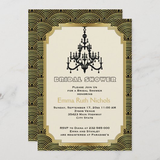 Art Deco kroonluchter gouden bruiloft vrijgezellen Kaart (Voorkant / Achterkant)