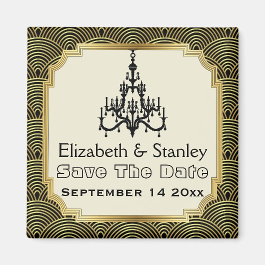 Art Deco kroonluchter seigaiha bruiloft Save the D Magneet (Voorkant)