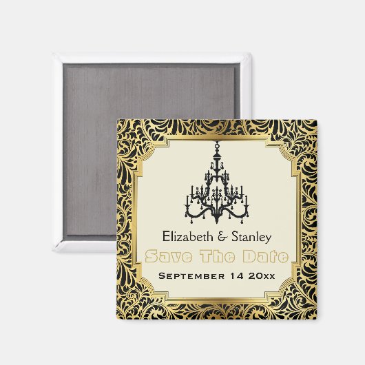 Art Deco kroonluchter trouw Save the Date Magneet (Voorkant / Achterkant)