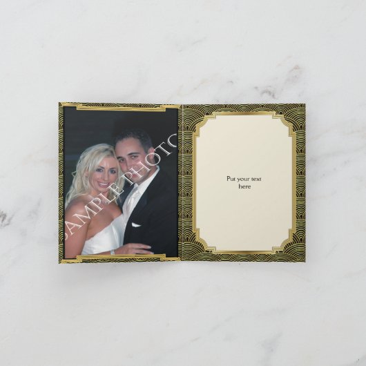 Art Deco kroonluchter zwart, gouden bruiloft Dank Bedankkaart (Binnen)