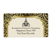 Art Deco kroonluchter zwart, gouden bruiloft Etiket (Voorkant)