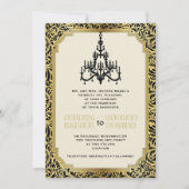 Art Deco kroonluchter zwart, gouden bruiloft Kaart (Voorkant)