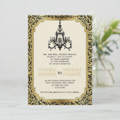 Art Deco kroonluchter zwart, gouden bruiloft Kaart (Staand voorkant)