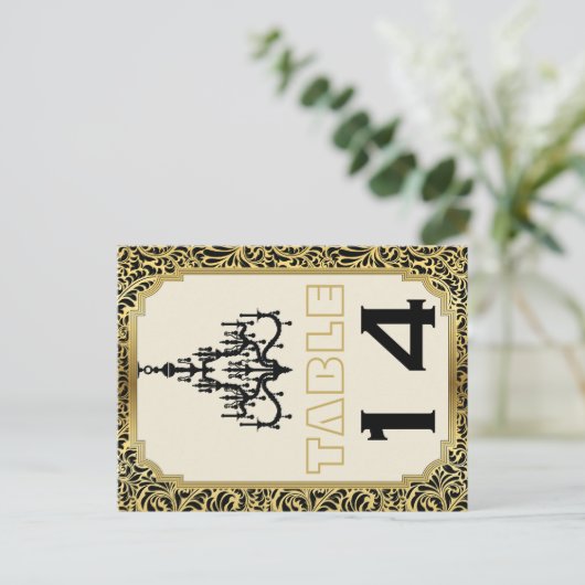 Art Deco kroonluchter zwart, gouden tafel nummer Briefkaart (Staand voorkant)